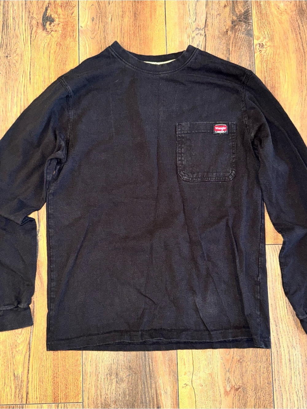 Wrangler Black Long-Sleeve Pocket Tee with Red Patch